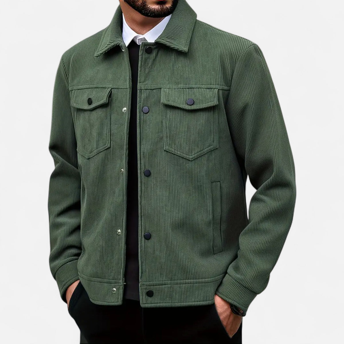 Old Fortune | Herren-Cordjacke – Schwarzer Klassiker mit Taschen  