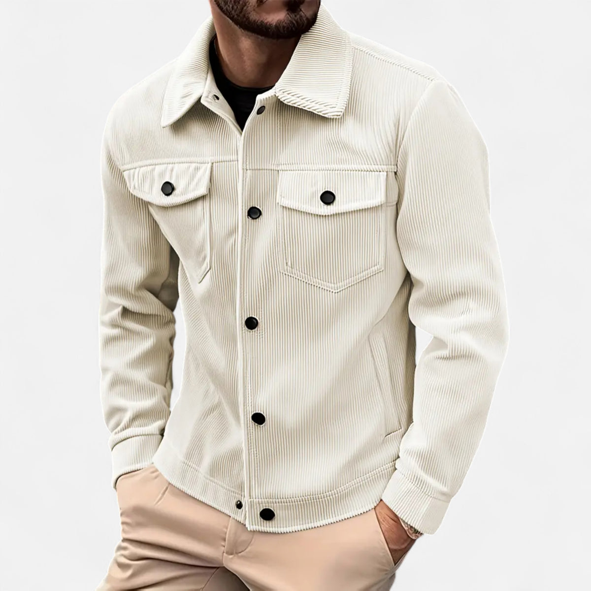 Old Fortune | Herren-Cordjacke – Schwarzer Klassiker mit Taschen  