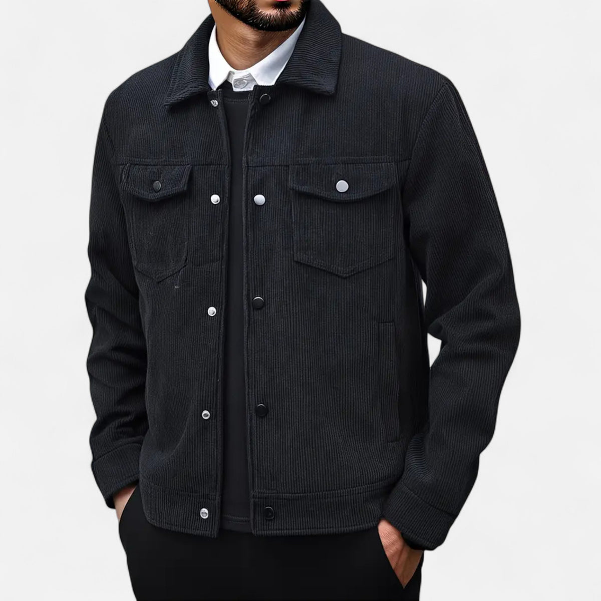 Old Fortune | Herren-Cordjacke – Schwarzer Klassiker mit Taschen  