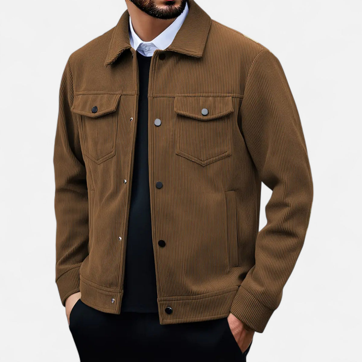 Old Fortune | Herren-Cordjacke – Schwarzer Klassiker mit Taschen  