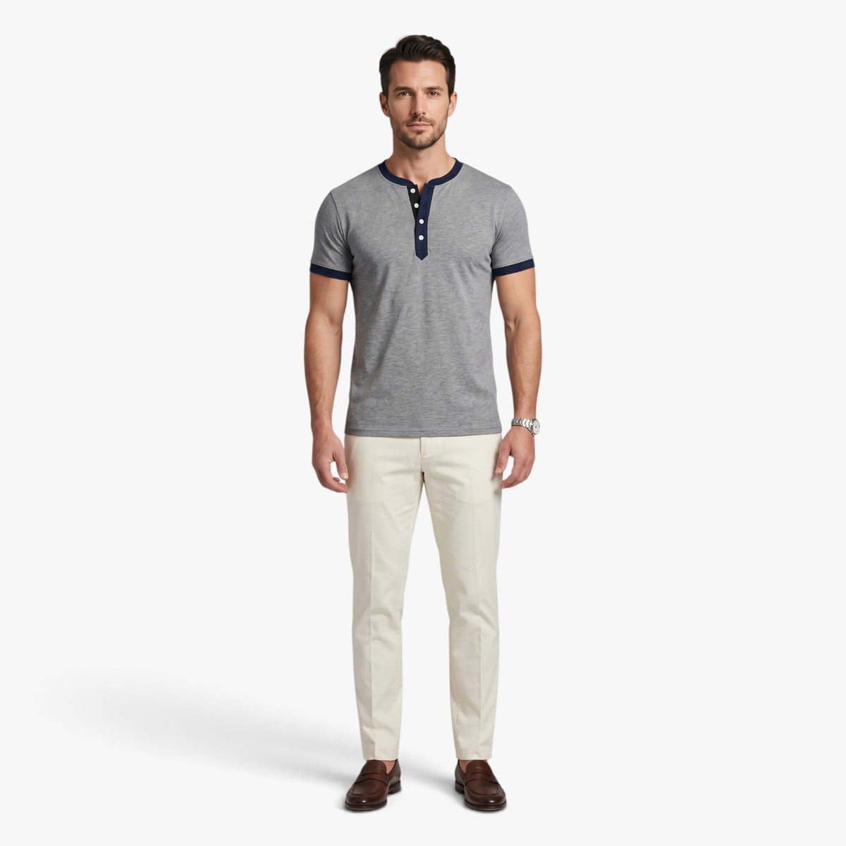 Old Fortune | Men’s Henley Shirt with Contrast Trim