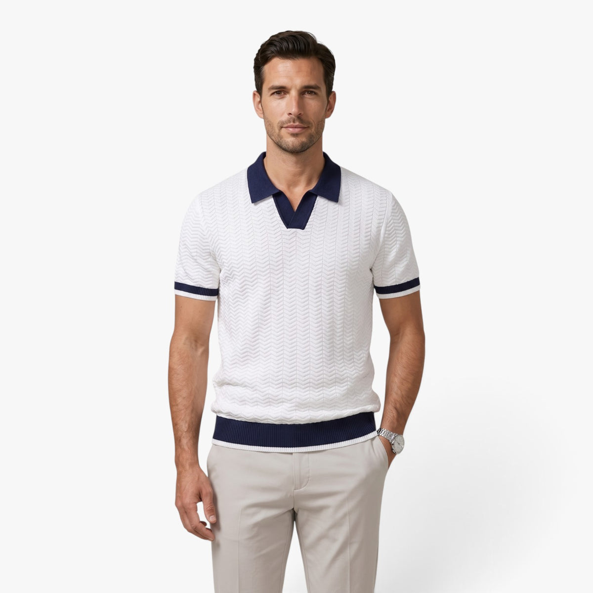 Old Fortune | Men's Textured-Knit Polo Shirt