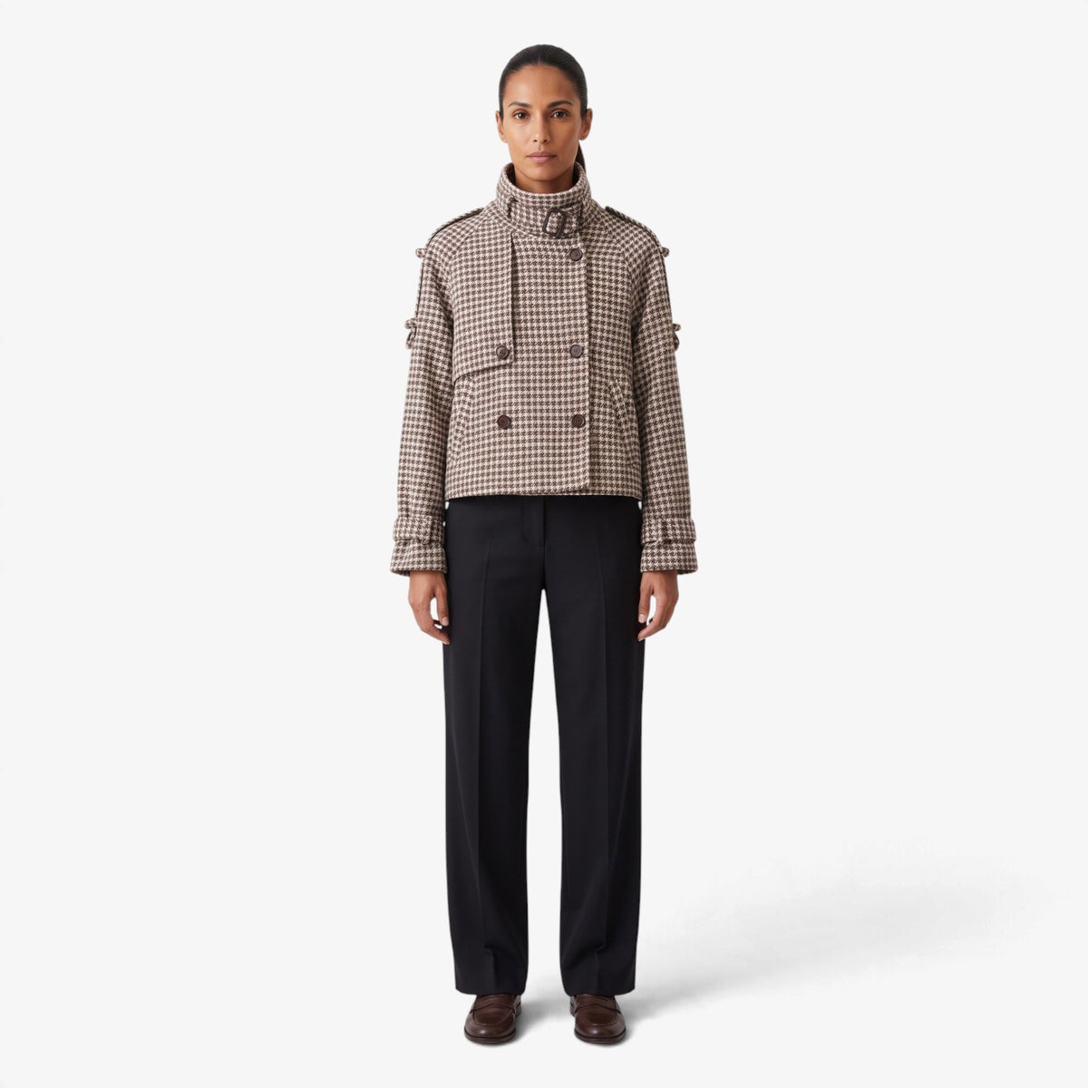 Old Fortune | Short houndstooth jacket with a double-breasted fastening