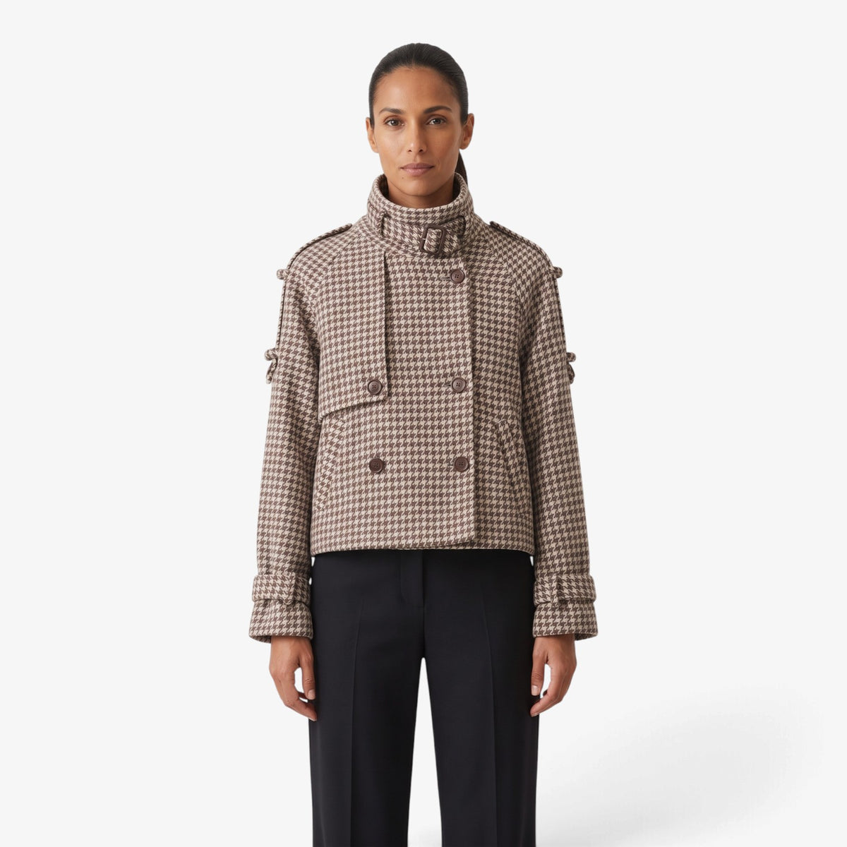 Old Fortune | Short houndstooth jacket with a double-breasted fastening