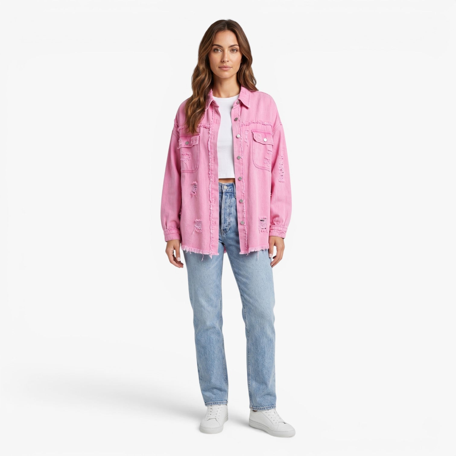 Old Fortune | Damska Jeansowa Kurtka Oversize z Przetarciami