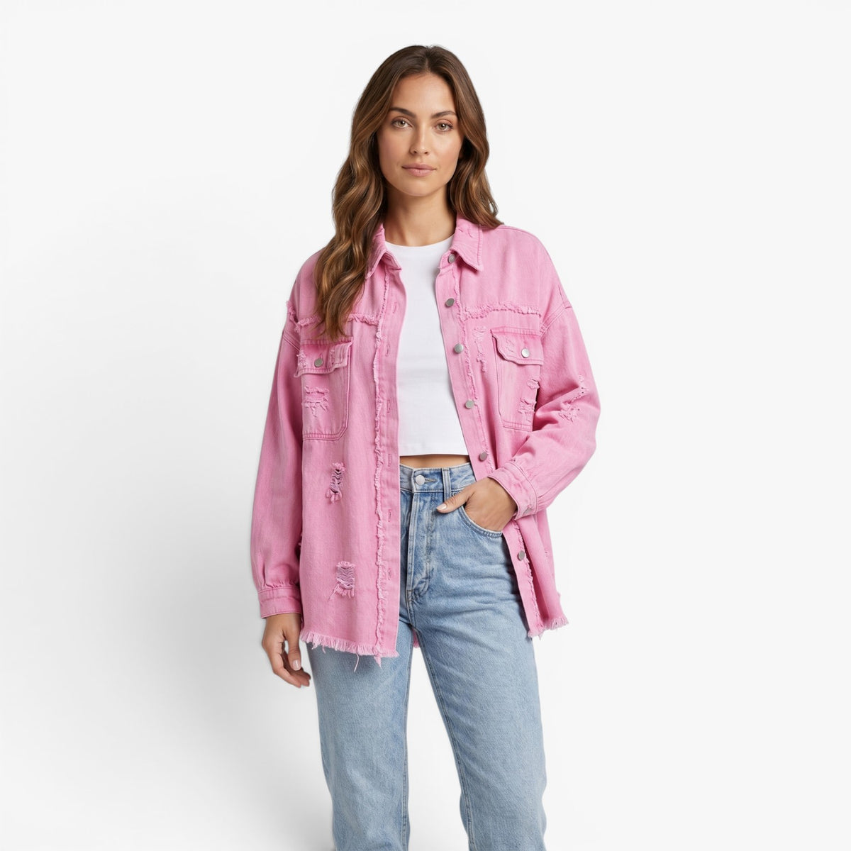 Old Fortune | Damska Jeansowa Kurtka Oversize z Przetarciami