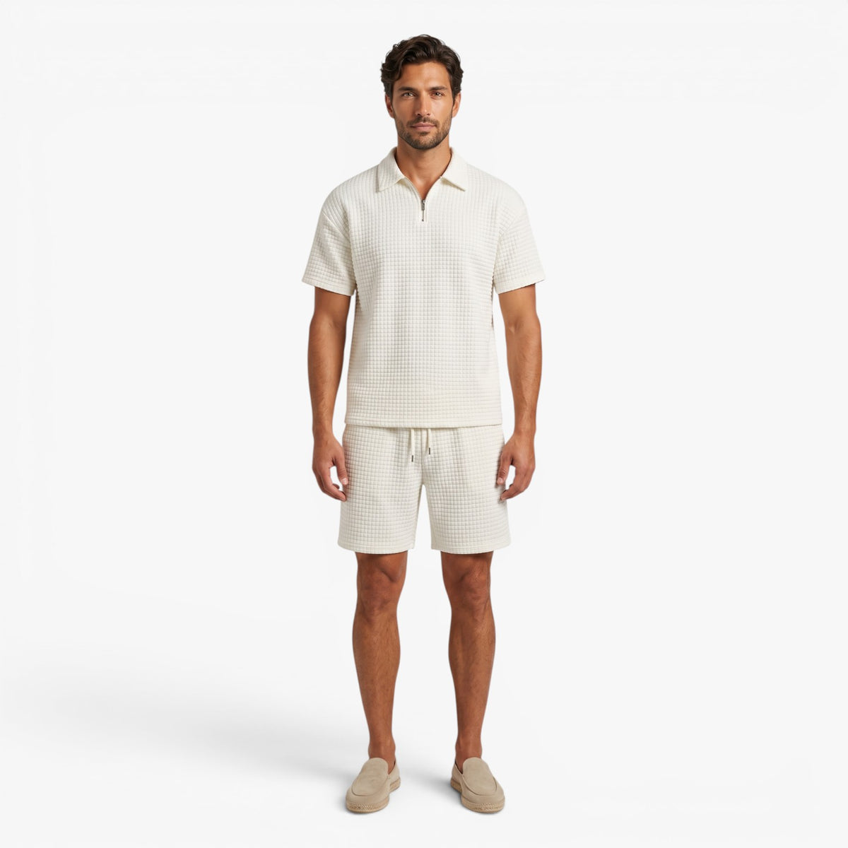 Old Fortune | Heren Tweedelig Wafelset met Polo en Shorts
