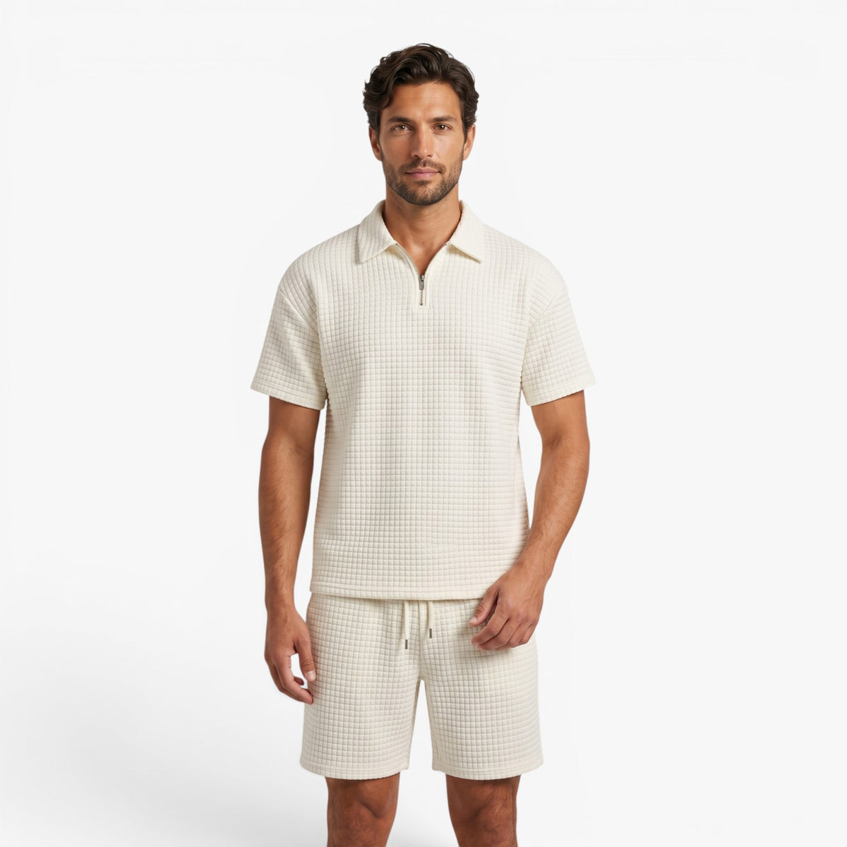 Old Fortune | Heren Tweedelig Wafelset met Polo en Shorts