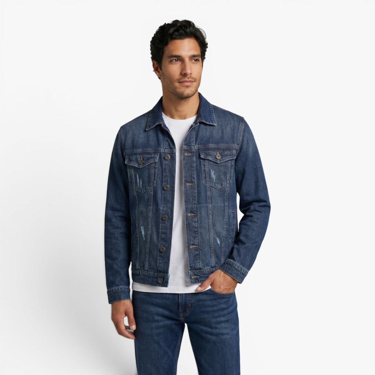 Old Fortune | Herren Vintage Jeansjacke mit Used-Effekten