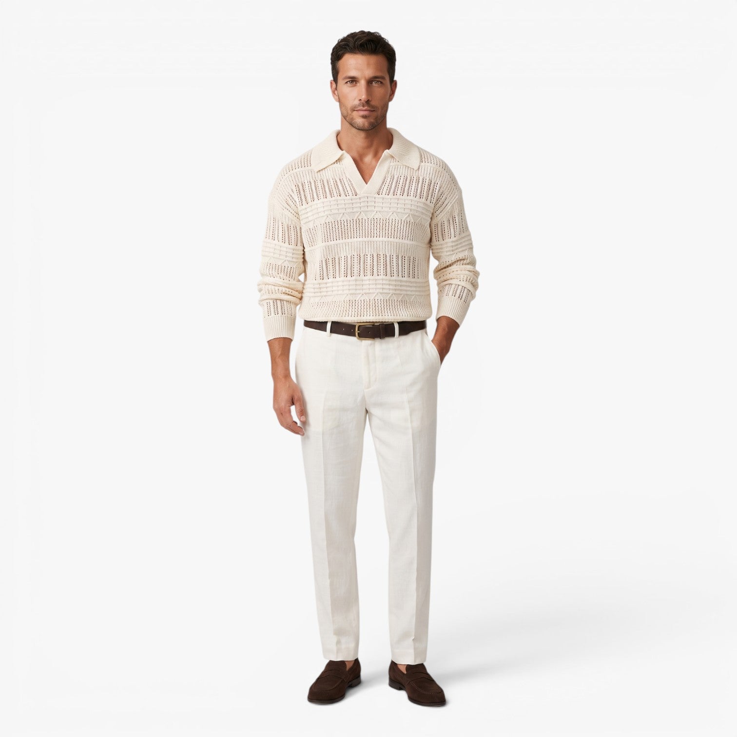 Old Fortune | Herren Pullover Polo aus Lochstrick
