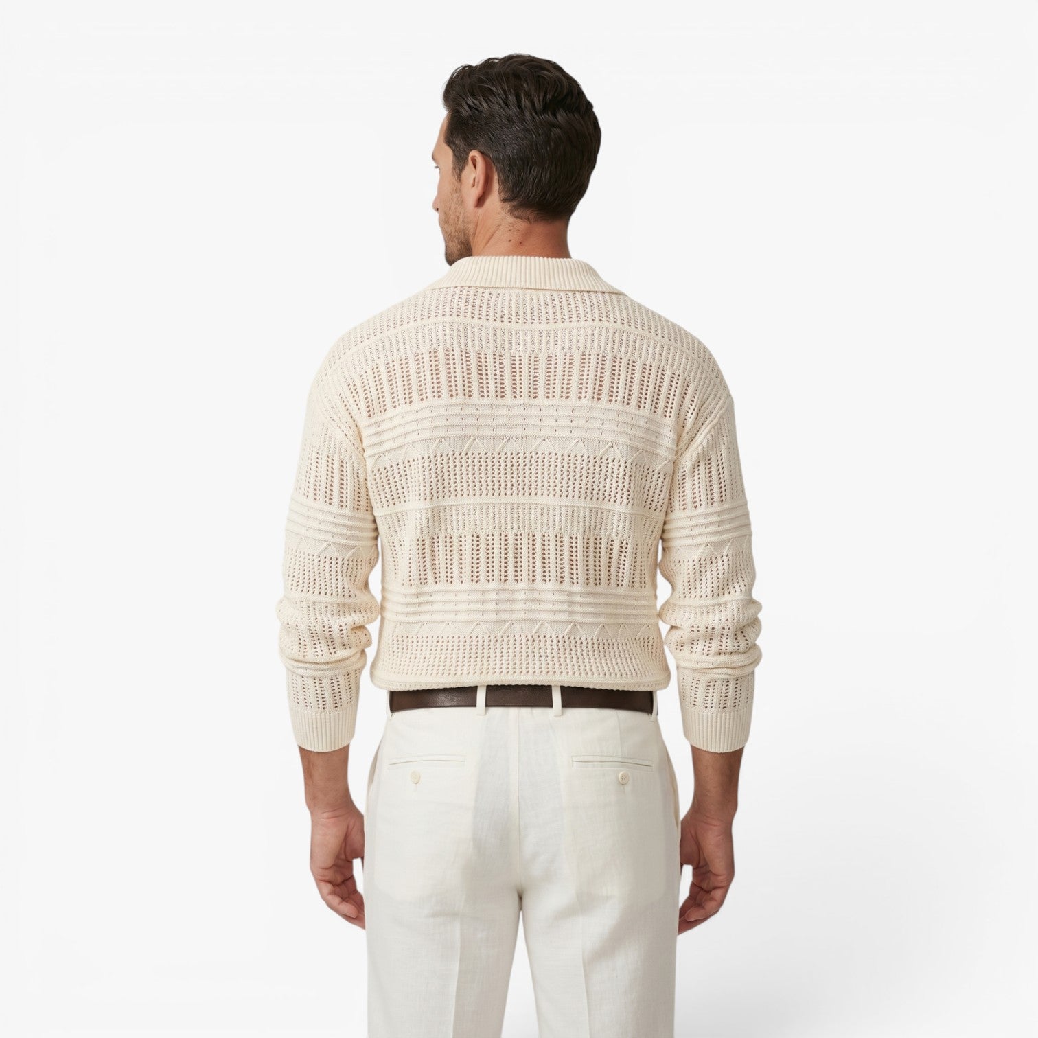 Old Fortune | Herren Pullover Polo aus Lochstrick