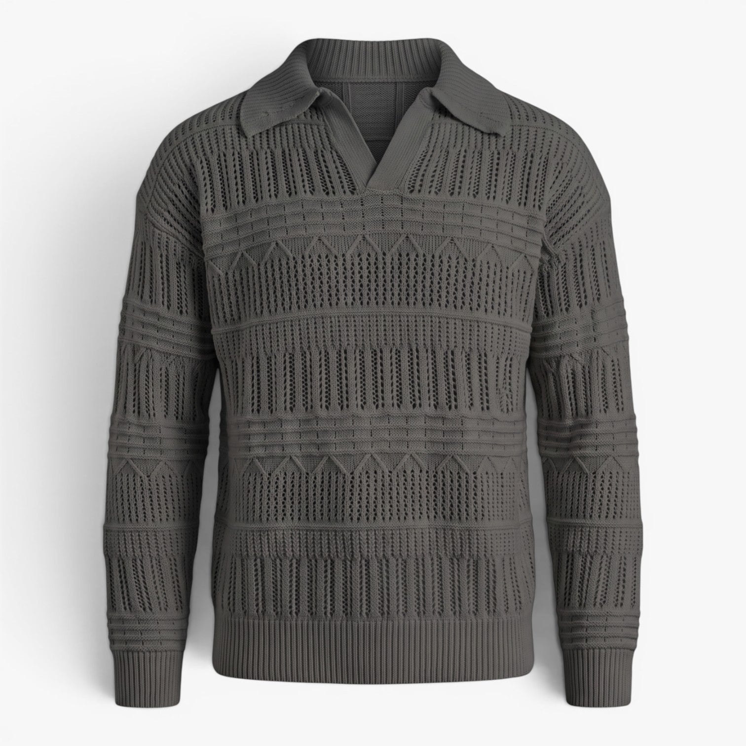 Old Fortune | Herren Pullover Polo aus Lochstrick