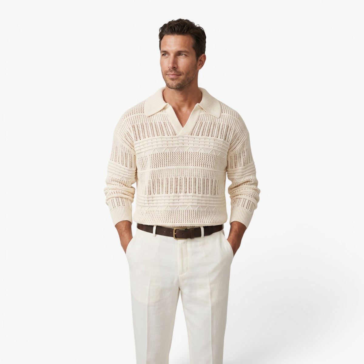 Old Fortune | Herren Pullover Polo aus Lochstrick