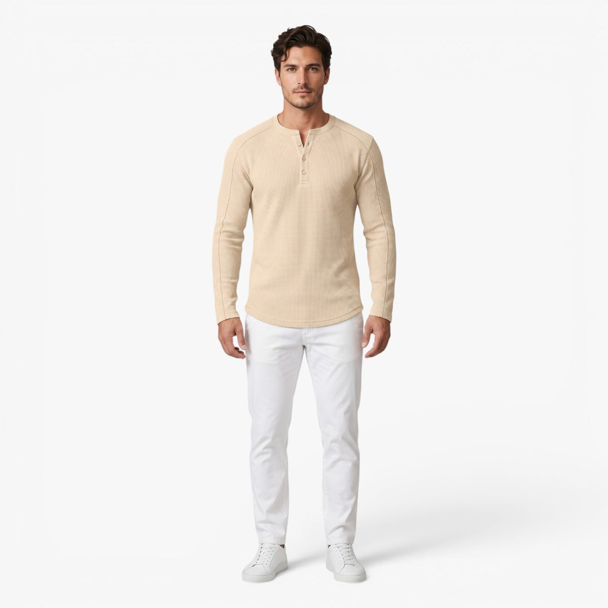 Old Fortune | Heren T-shirt met Lange Mouwen en Knopenluiting