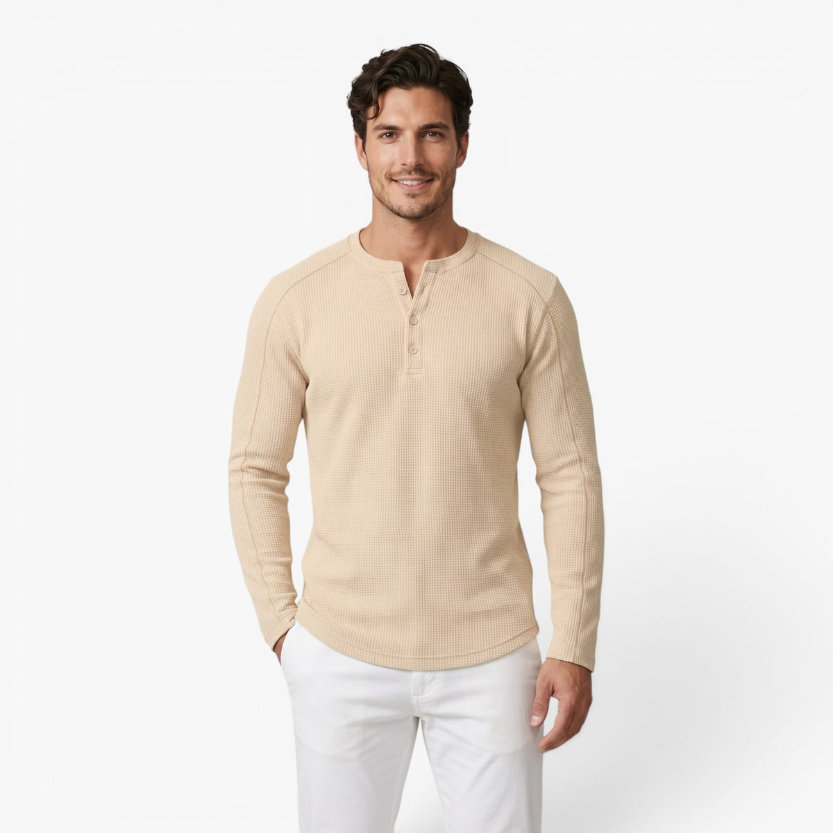 Old Fortune | Heren T-shirt met Lange Mouwen en Knopenluiting