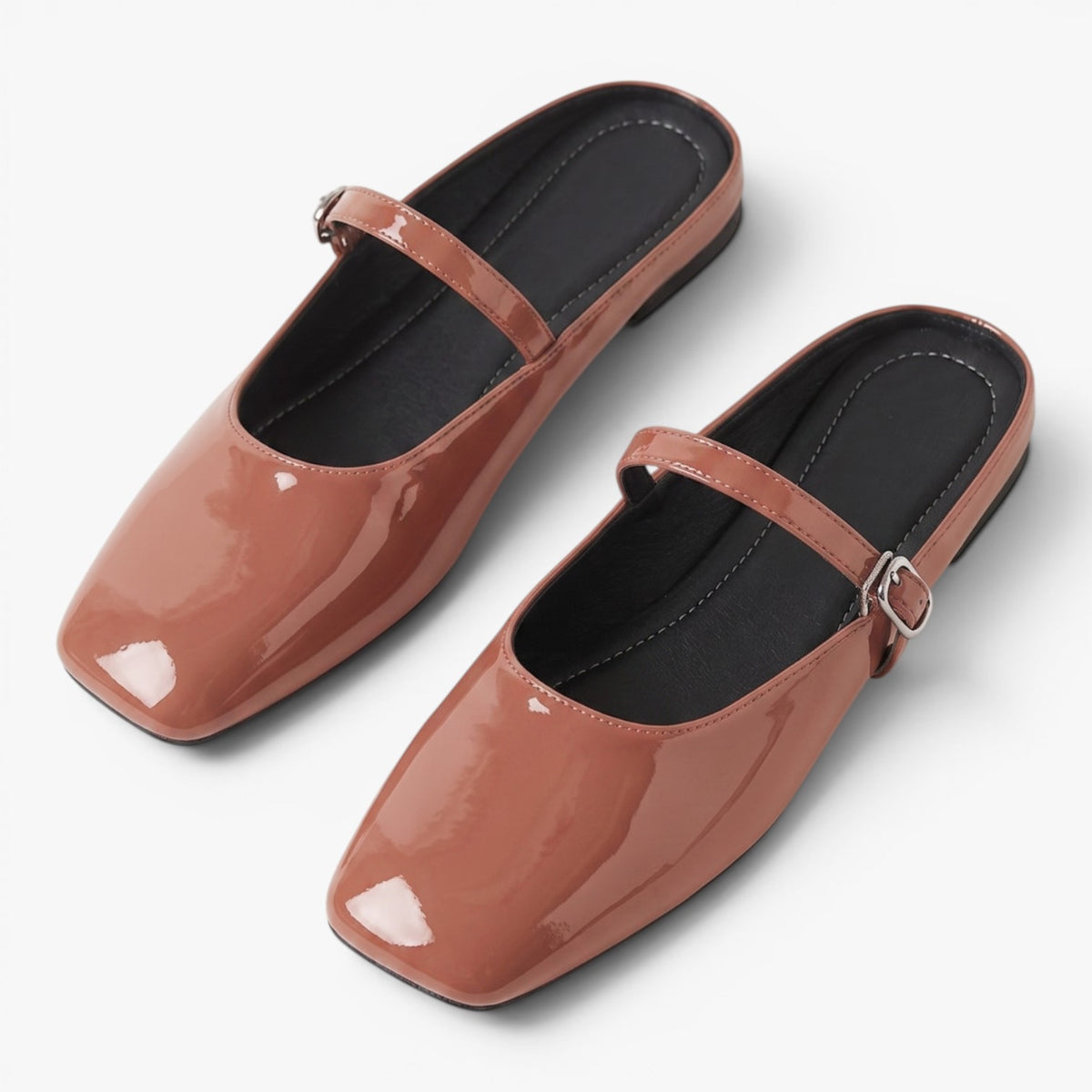 Old Fortune | Damskie Lakierowane Baleriny Mule Mary Jane z Klamrą