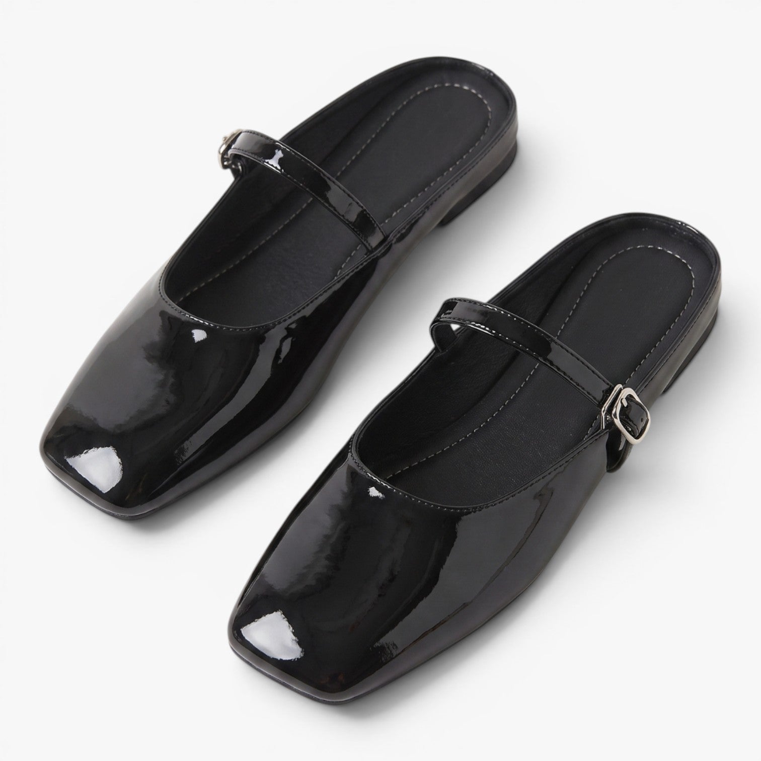 Old Fortune | Damskie Lakierowane Baleriny Mule Mary Jane z Klamrą