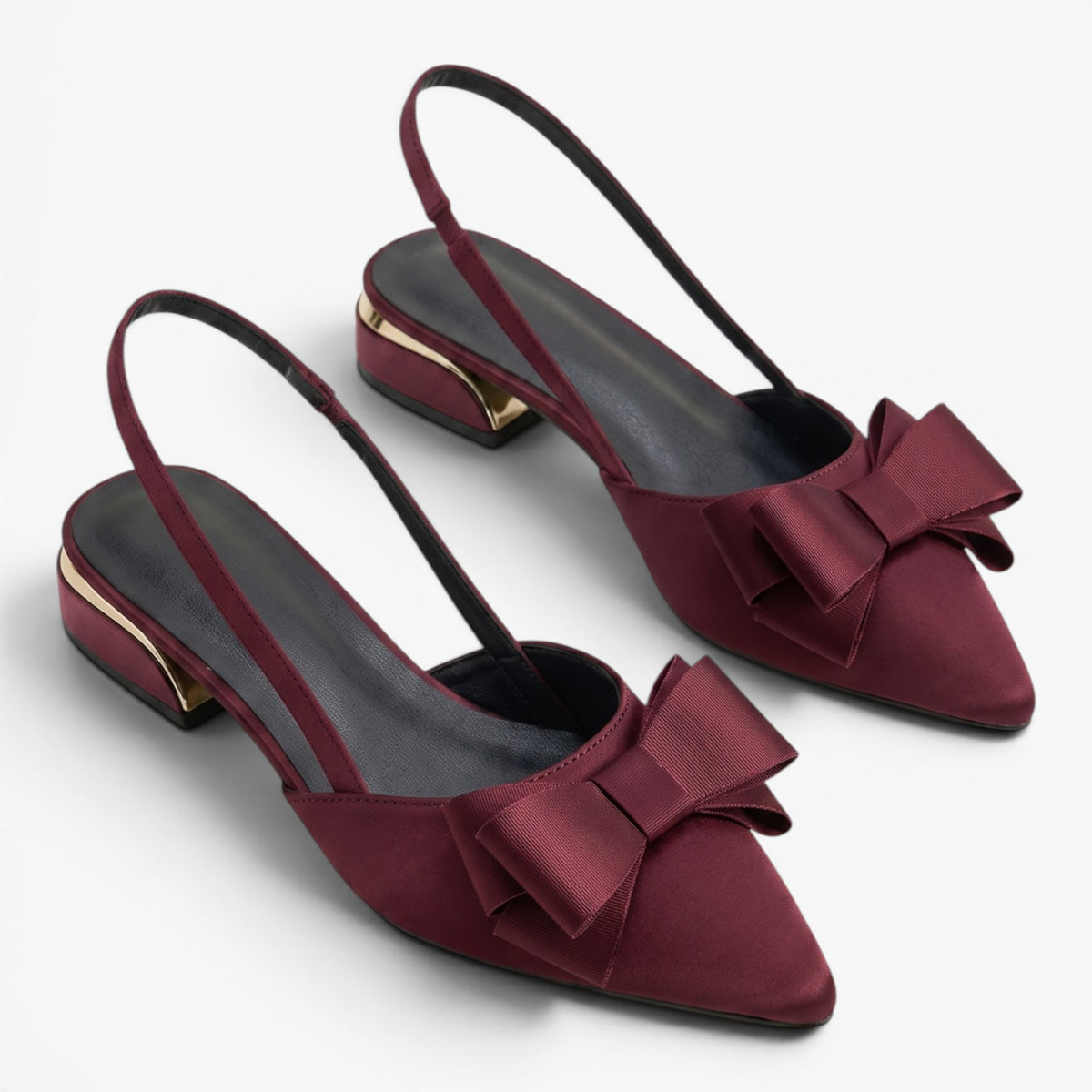 Old Fortune | Damskie Czółenka Slingback z Kokardą i Szpiczastym Noskiem