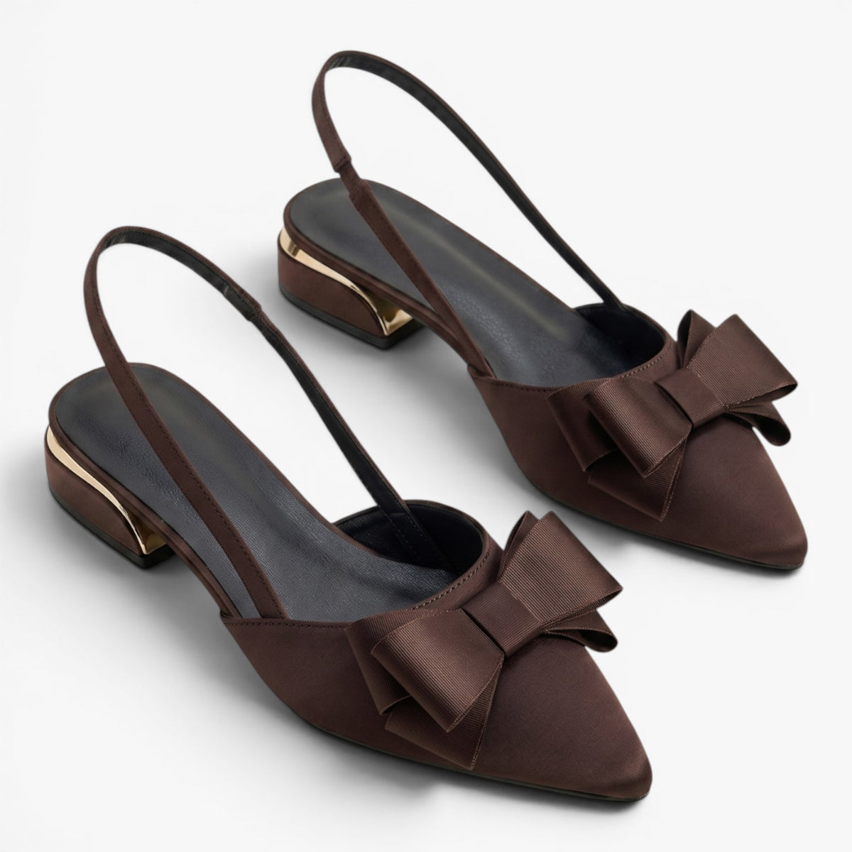 Old Fortune | Damskie Czółenka Slingback z Kokardą i Szpiczastym Noskiem