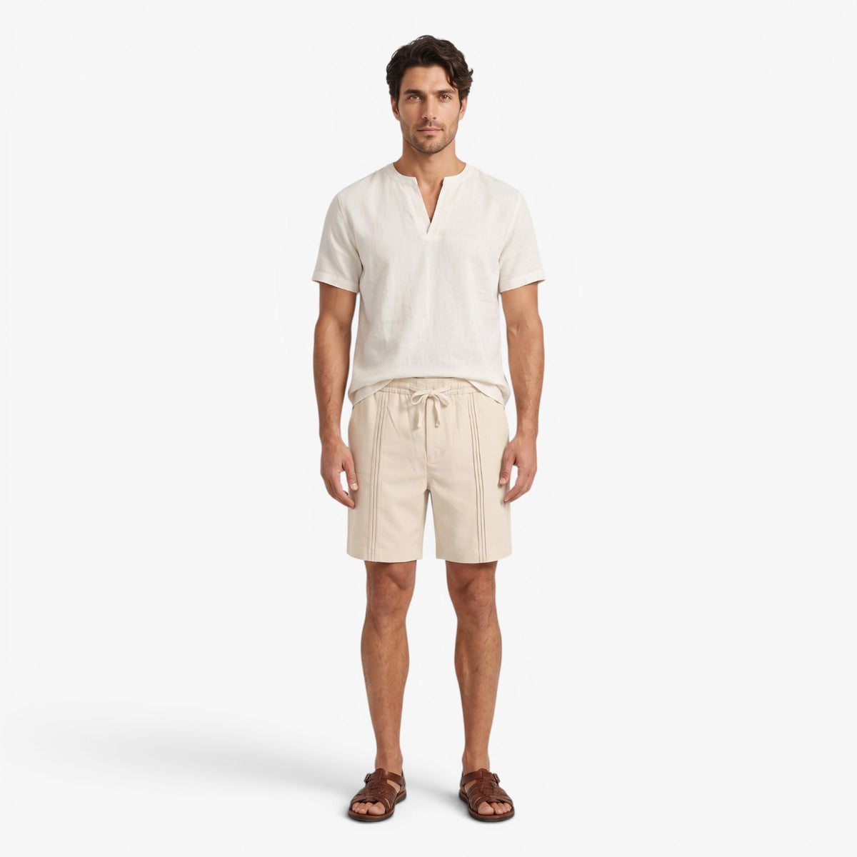 Old Fortune | Herren Leinen-Shorts Amalfi mit dekorativen Nähten