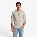 Old Fortune | Heren Henley T-shirt met Lange Mouwen en Zak Casual