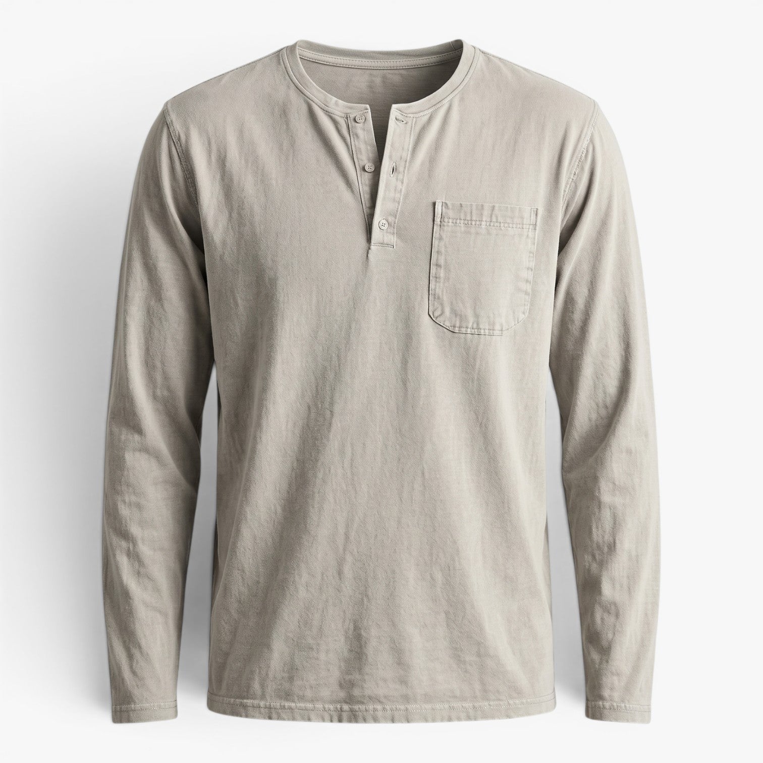 Old Fortune | Heren Henley T-shirt met Lange Mouwen en Zak Casual