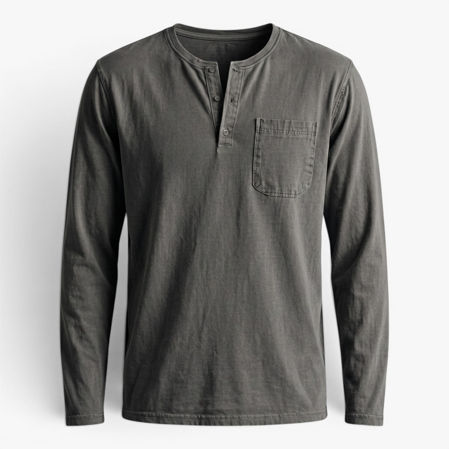 Old Fortune | Heren Henley T-shirt met Lange Mouwen en Zak Casual