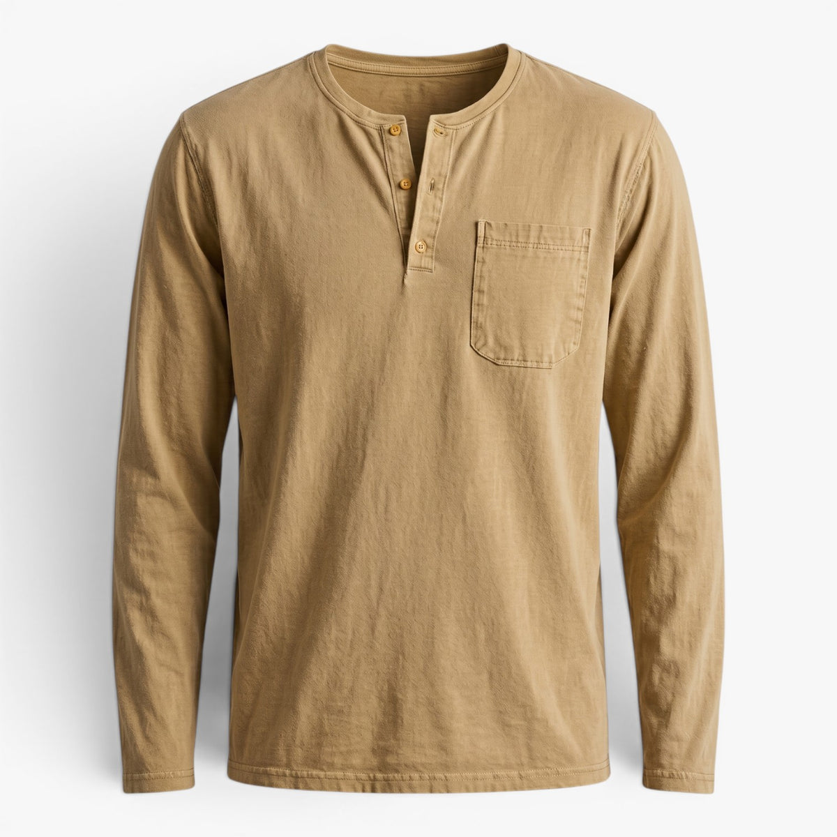 Old Fortune | Heren Henley T-shirt met Lange Mouwen en Zak Casual