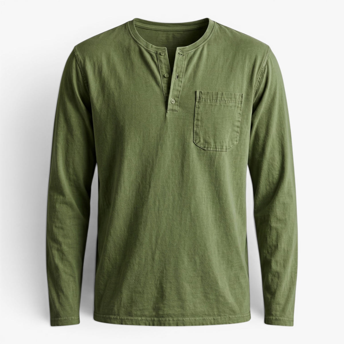 Old Fortune | Heren Henley T-shirt met Lange Mouwen en Zak Casual