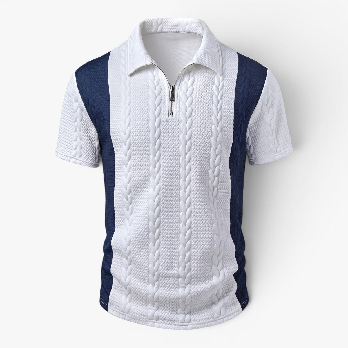 Old Fortune | Heren Polo Shirt met Gevlochten Structuur en Rits