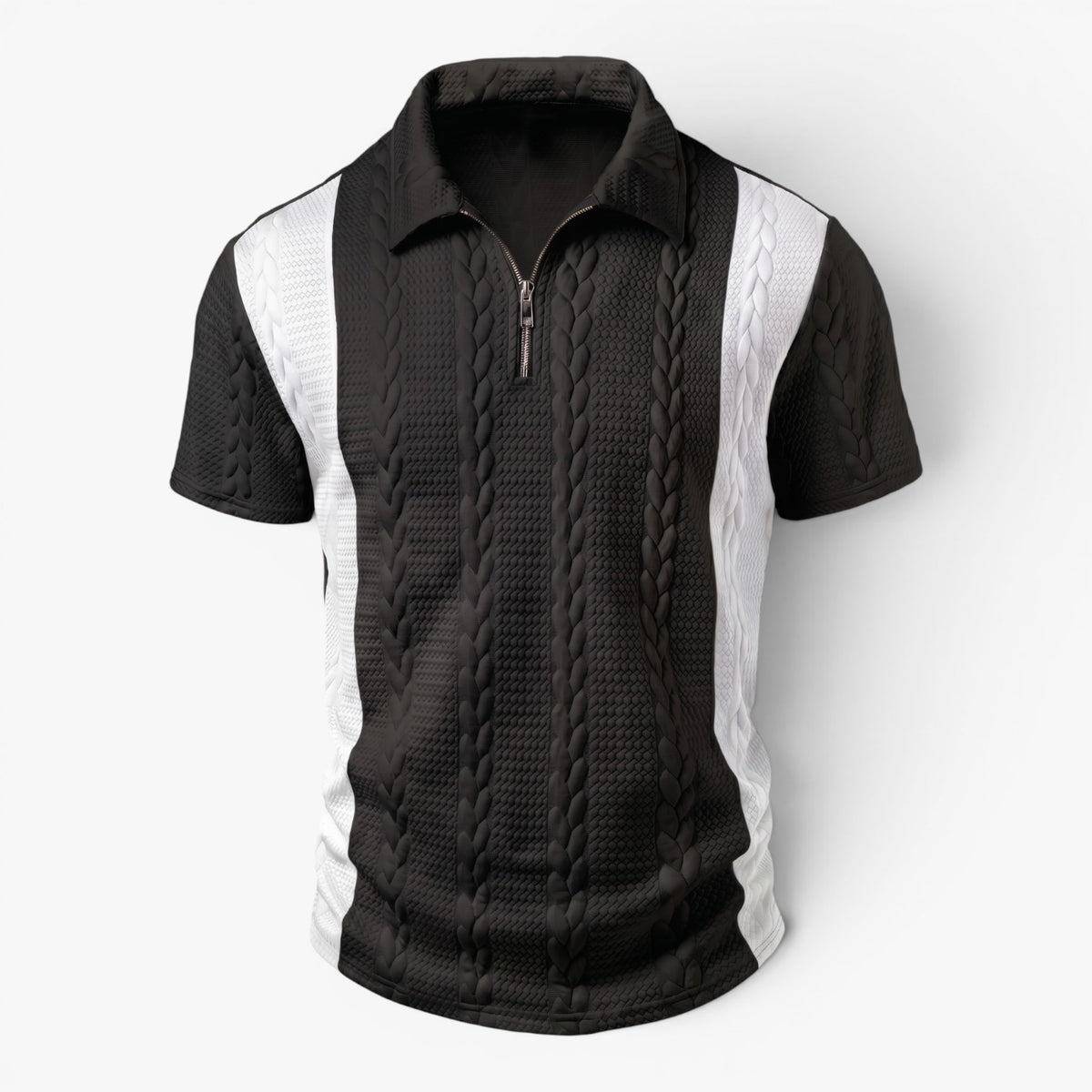 Old Fortune | Heren Polo Shirt met Gevlochten Structuur en Rits