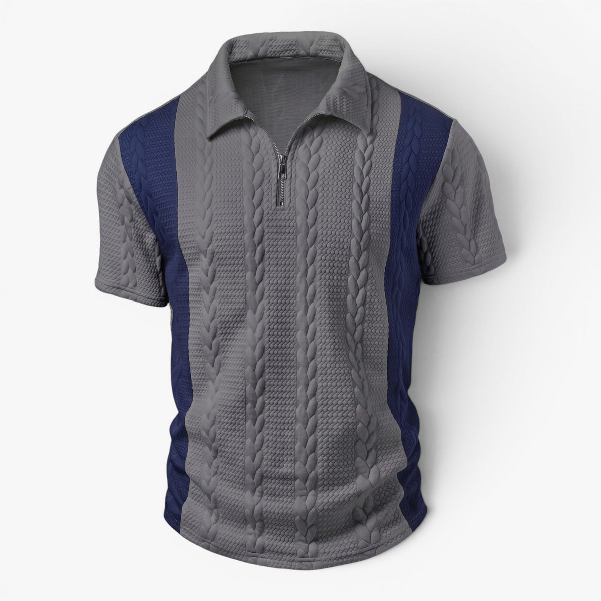 Old Fortune | Heren Polo Shirt met Gevlochten Structuur en Rits