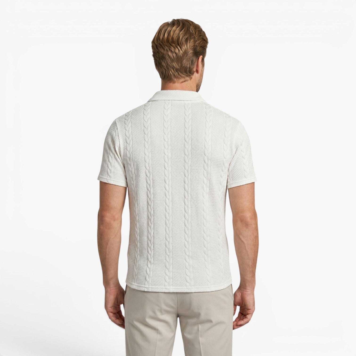 Old Fortune | Heren Polo Shirt met Gevlochten Structuur en Rits