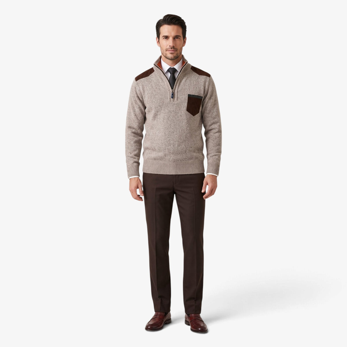 Old Fortune | Herrenpullover mit Stehkragen und kontrastierenden Details