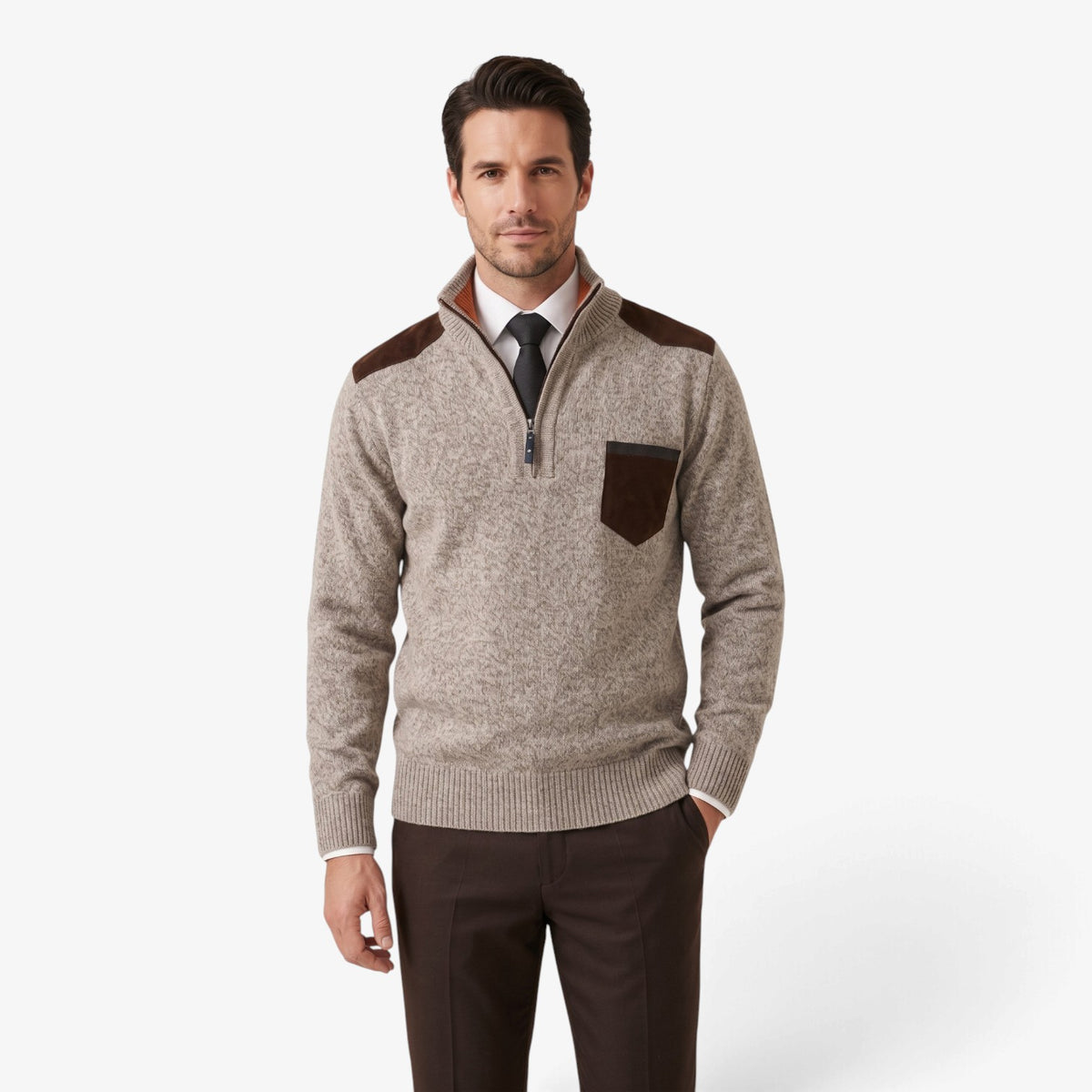 Old Fortune | Herrenpullover mit Stehkragen und kontrastierenden Details