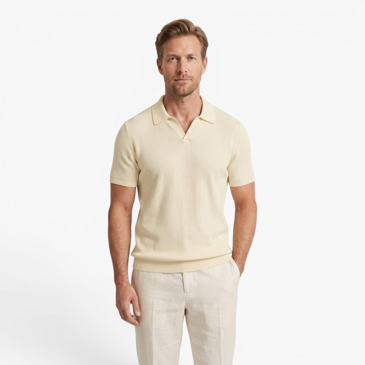 Old Fortune | Heren polyester poloshirt met gestructureerde afwerking