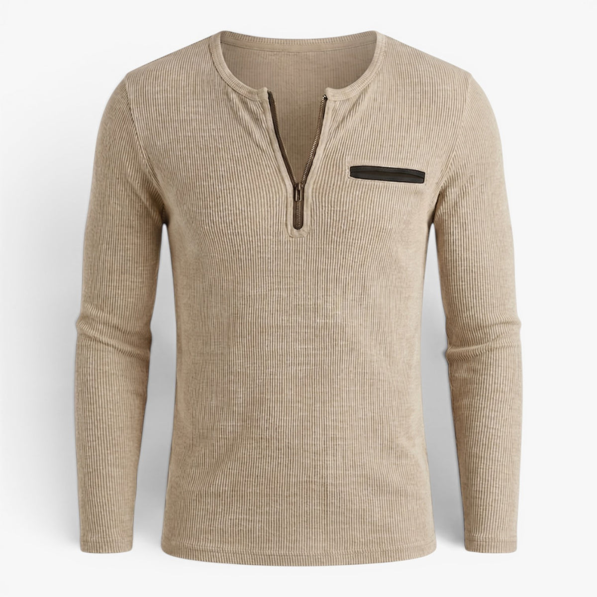 Old Fortune | Heren T-shirt met Rits bij de Hals en Borstzakje