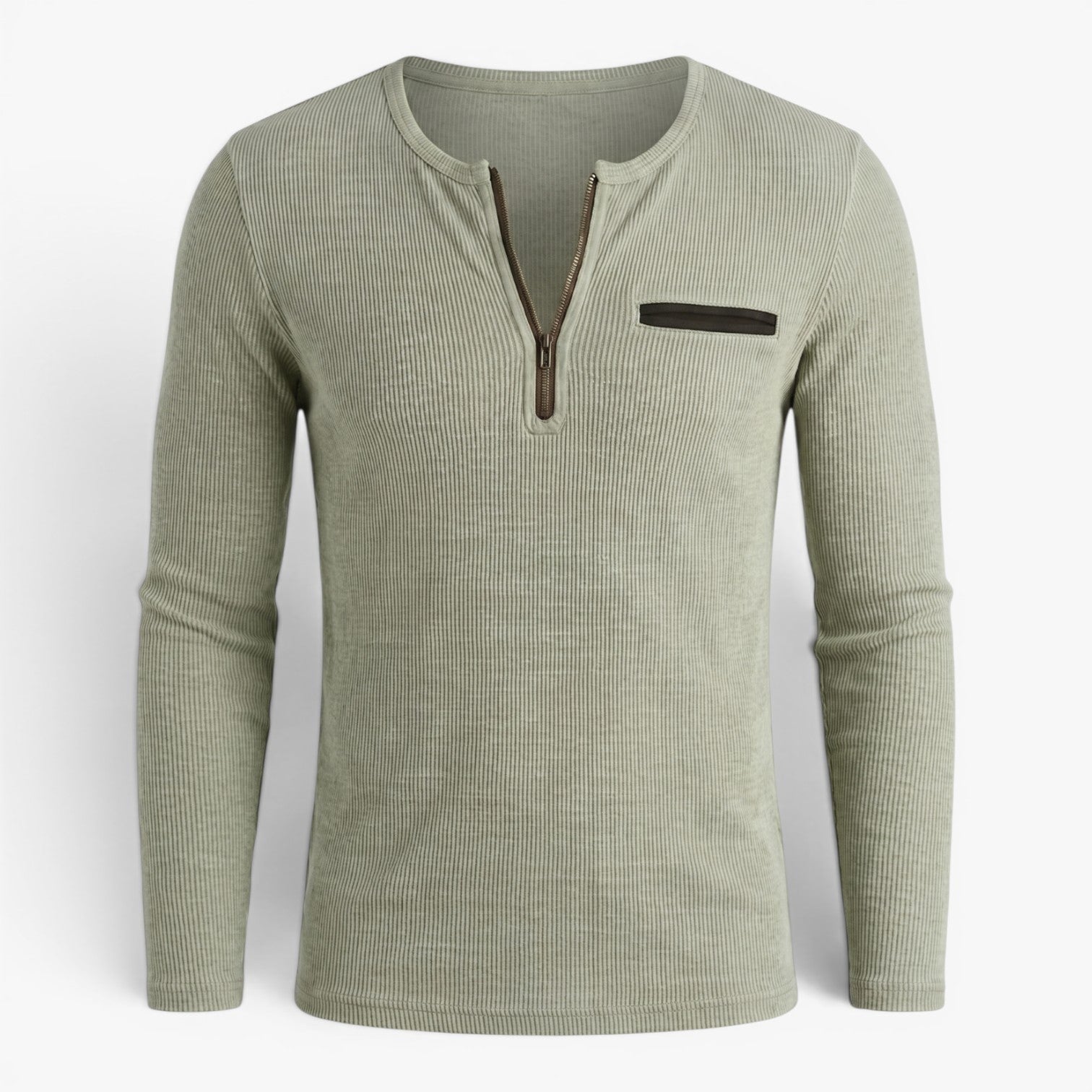 Old Fortune | Heren T-shirt met Rits bij de Hals en Borstzakje