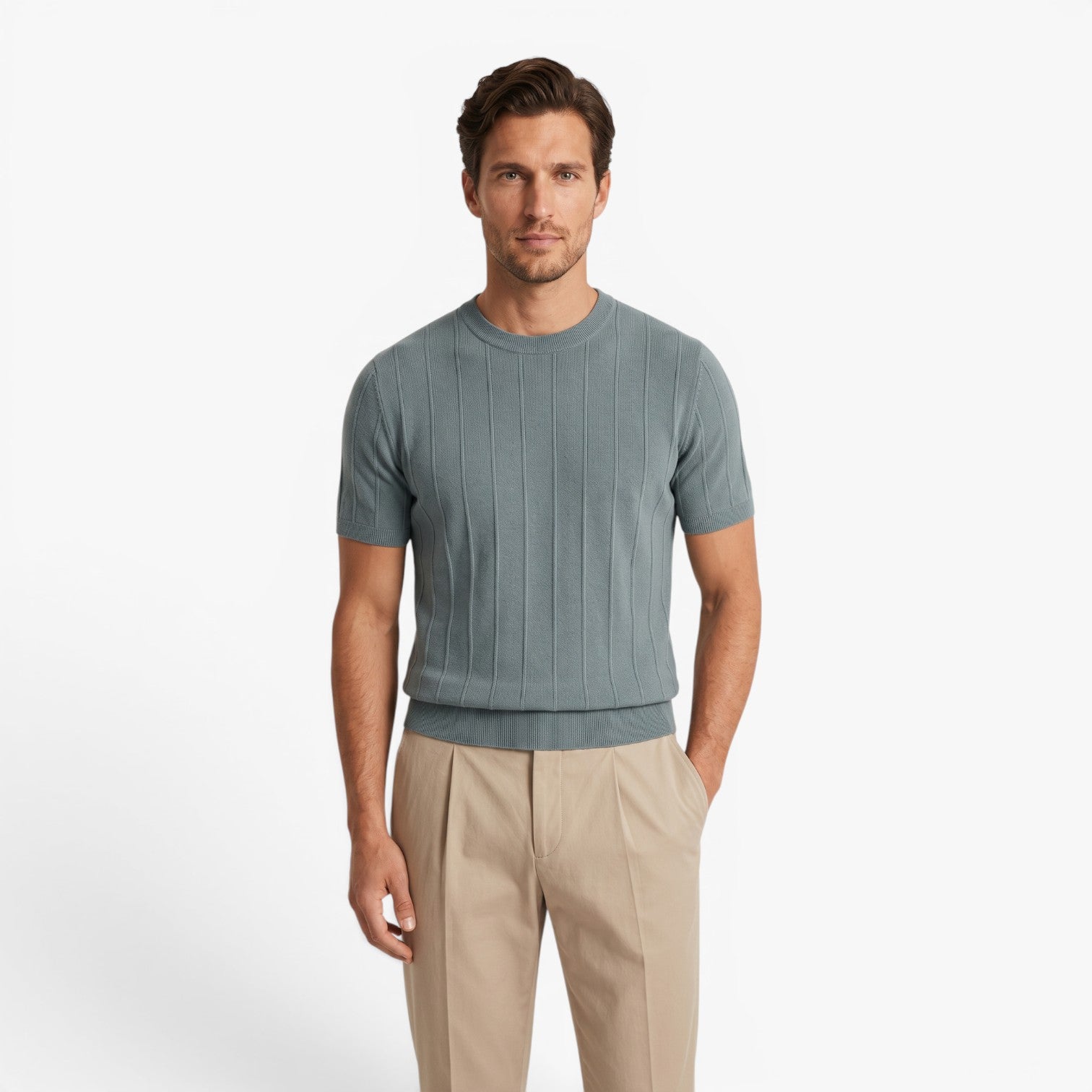 Old Fortune | Heren T-shirt van gebreide stof met verticale ribbels Slim Fit
