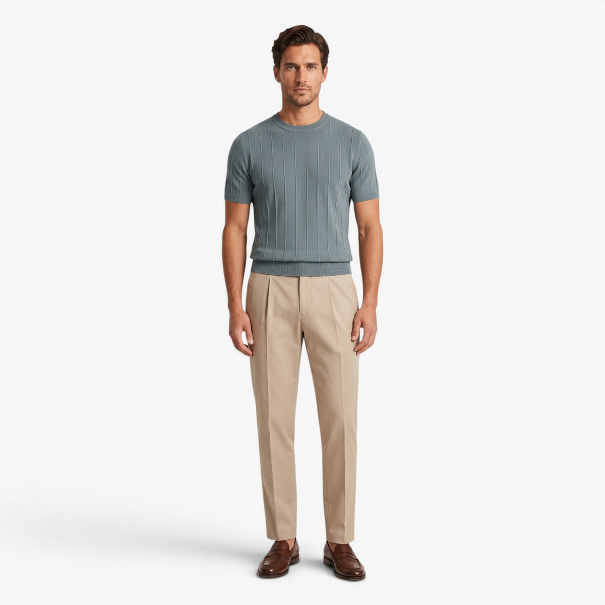 Old Fortune | Heren T-shirt van gebreide stof met verticale ribbels Slim Fit