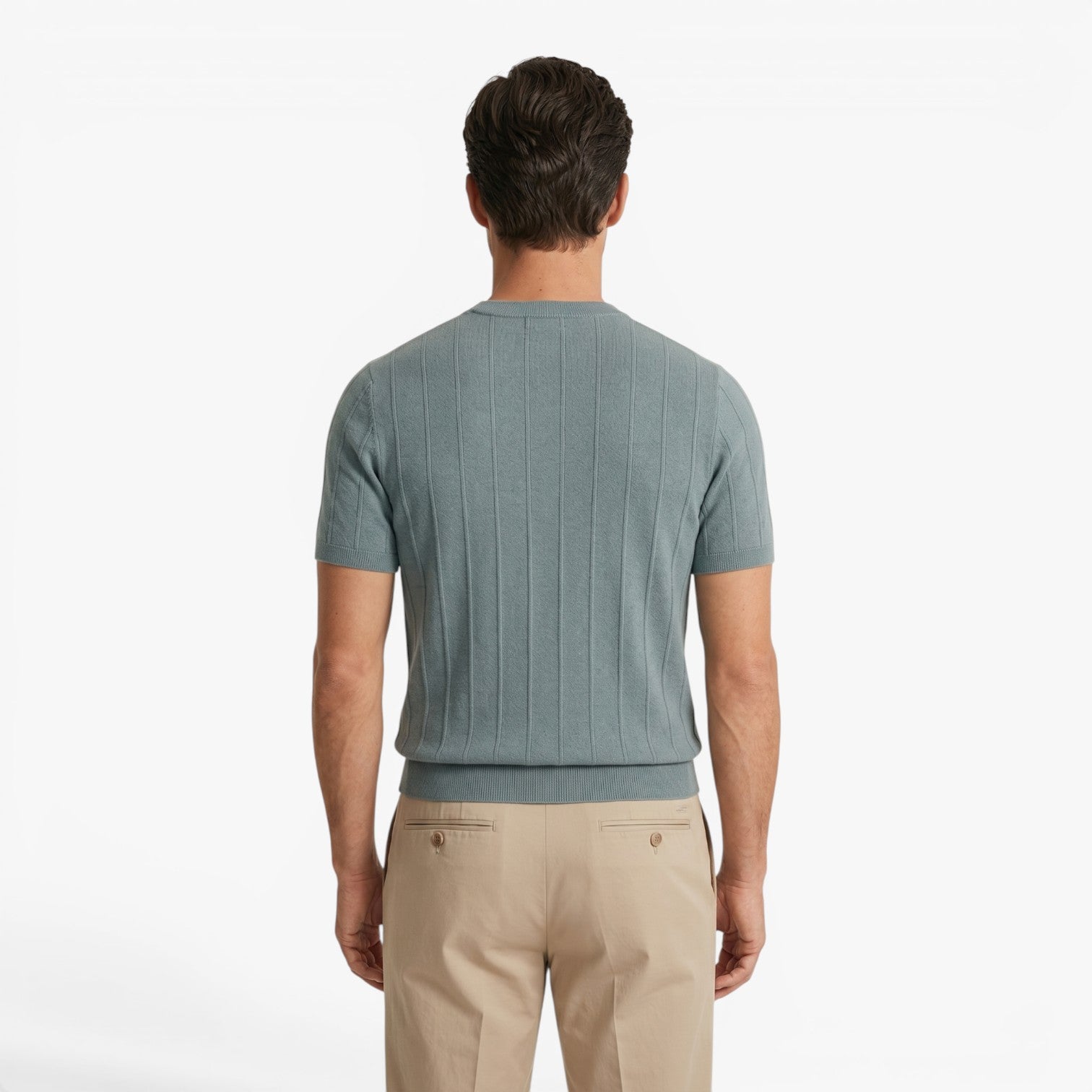 Old Fortune | Heren T-shirt van gebreide stof met verticale ribbels Slim Fit