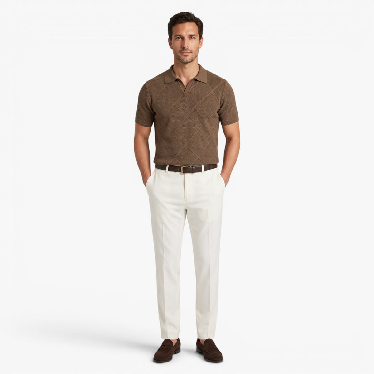 Old Fortune | Heren Gebreide Poloshirt met Geometrisch Patroon