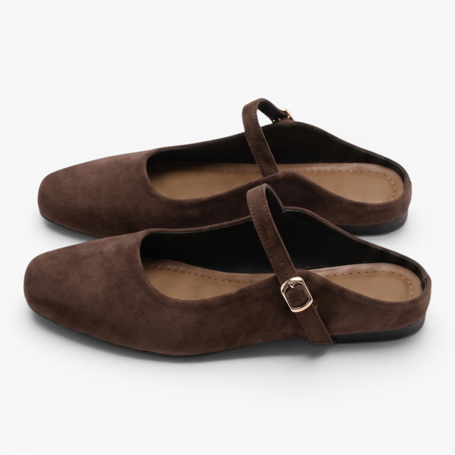 Old Fortune | Damskie Zamszowe Baleriny Mule Mary Jane z Klamrą