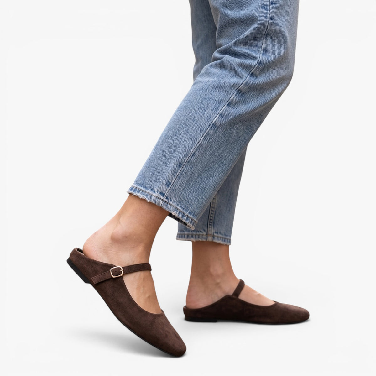 Old Fortune | Damskie Zamszowe Baleriny Mule Mary Jane z Klamrą