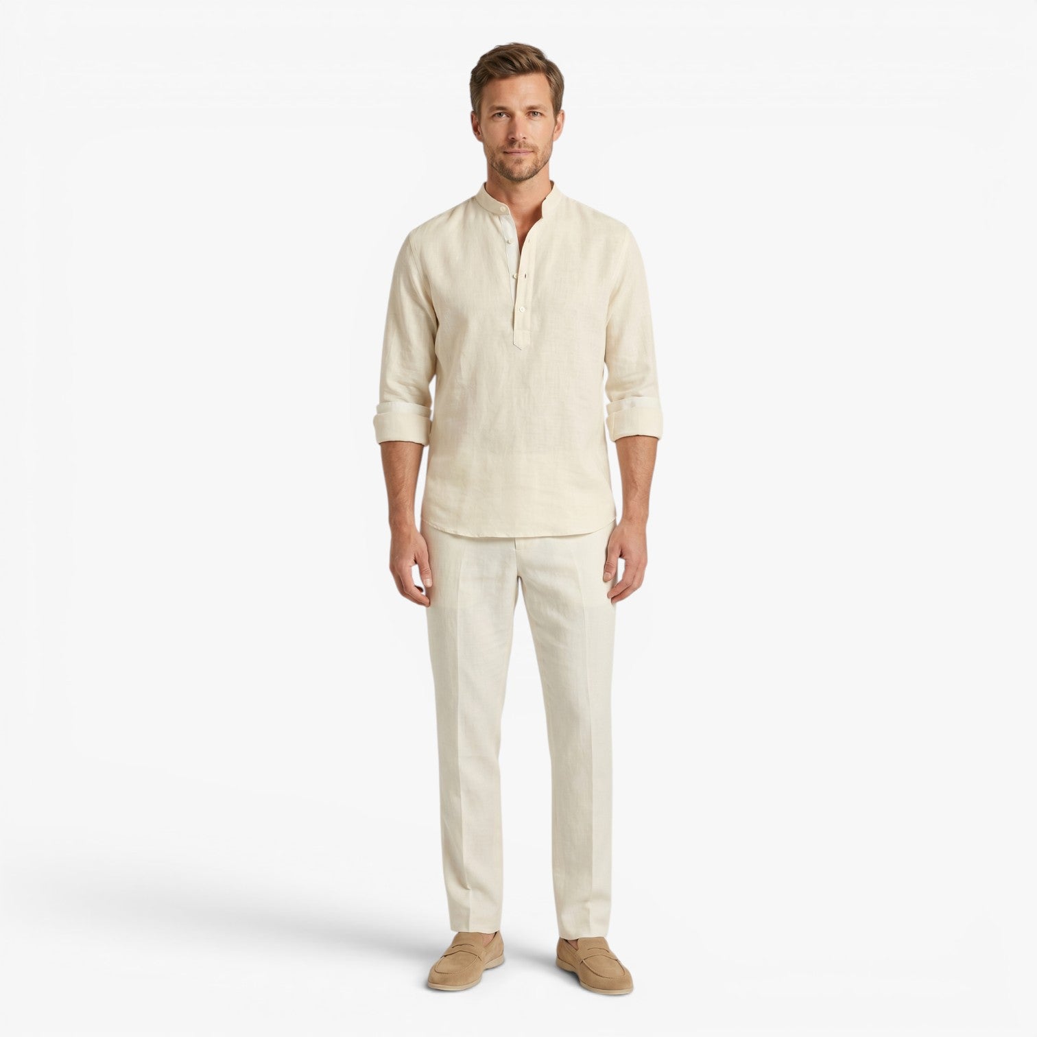 Old Fortune | Heren casual overhemd met losse mandarijnkraag  
