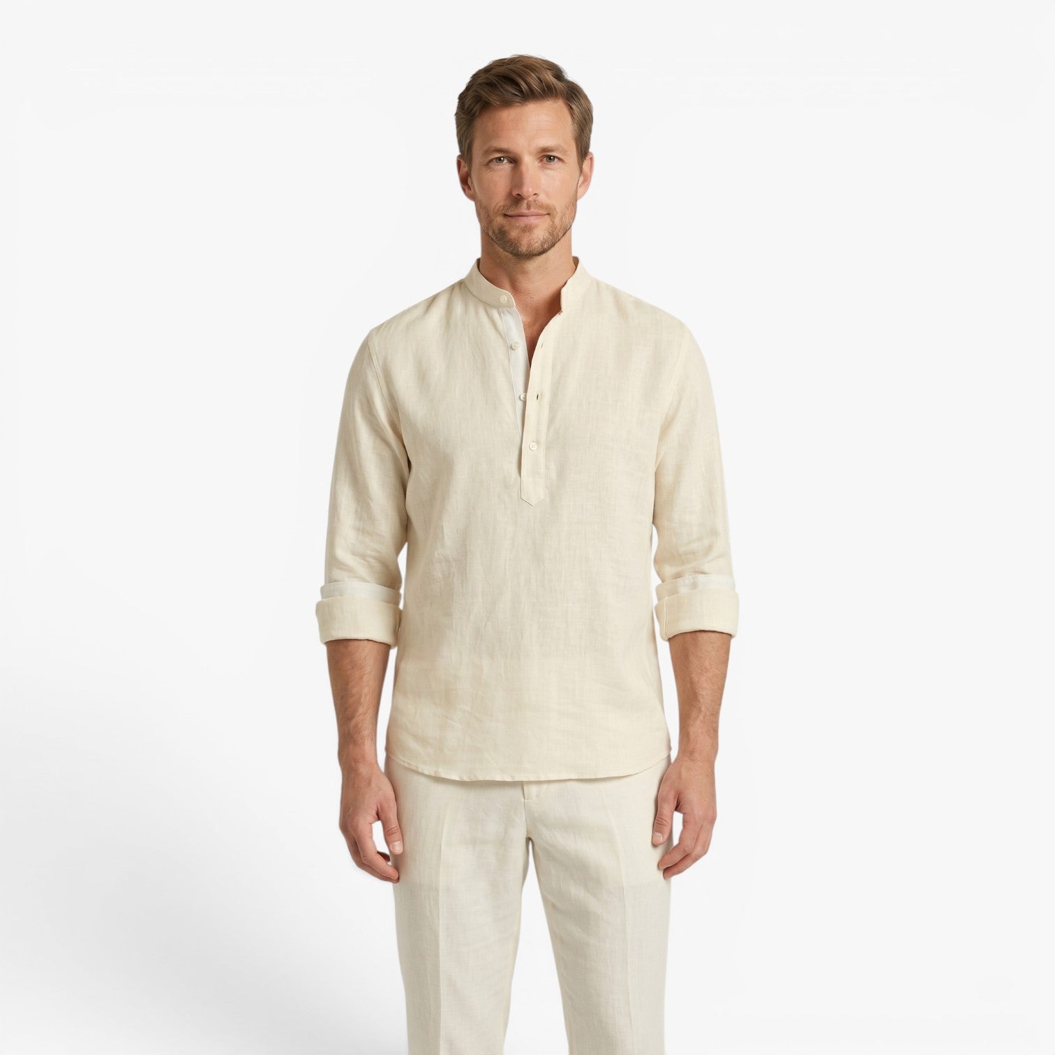 Old Fortune | Heren casual overhemd met losse mandarijnkraag  