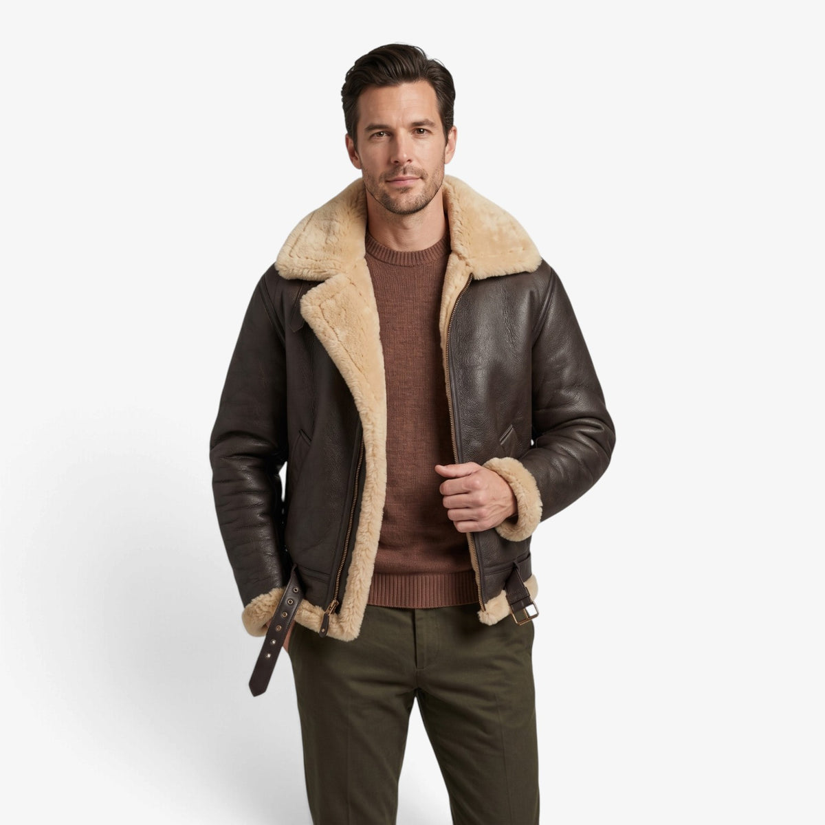 Old Fortune | Herren-Lederjacke mit Schaffellkragen