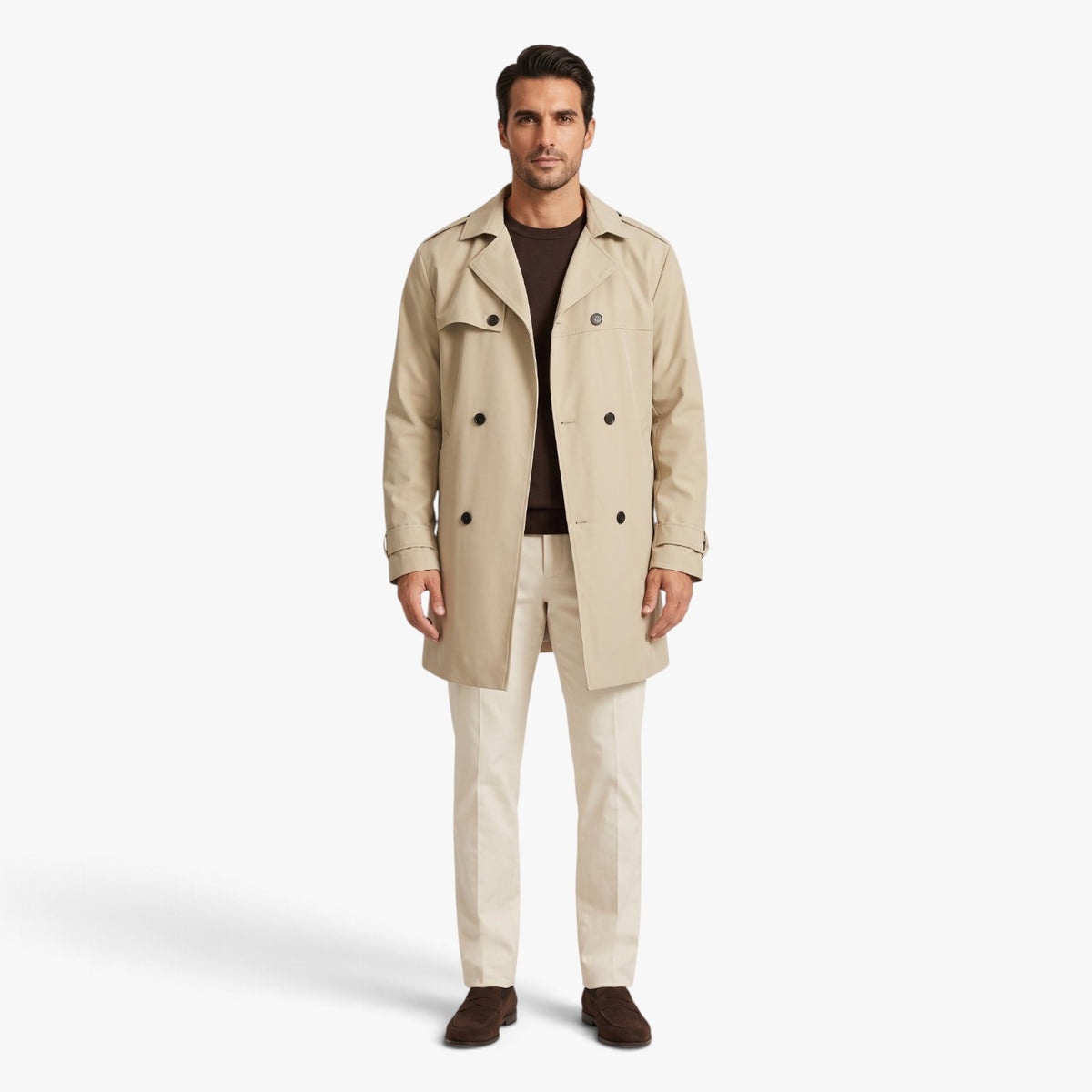 Old Fortune | Heren trenchcoat met dubbele rij knopen en ceintuur
