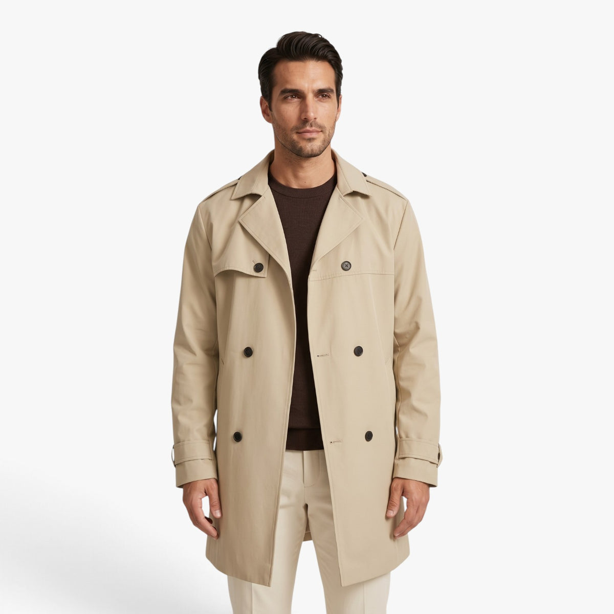 Old Fortune | Heren trenchcoat met dubbele rij knopen en ceintuur