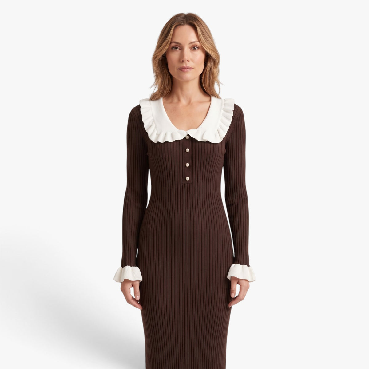 Old Fortune | Women's Ribbed Midi Dress with Ruffles